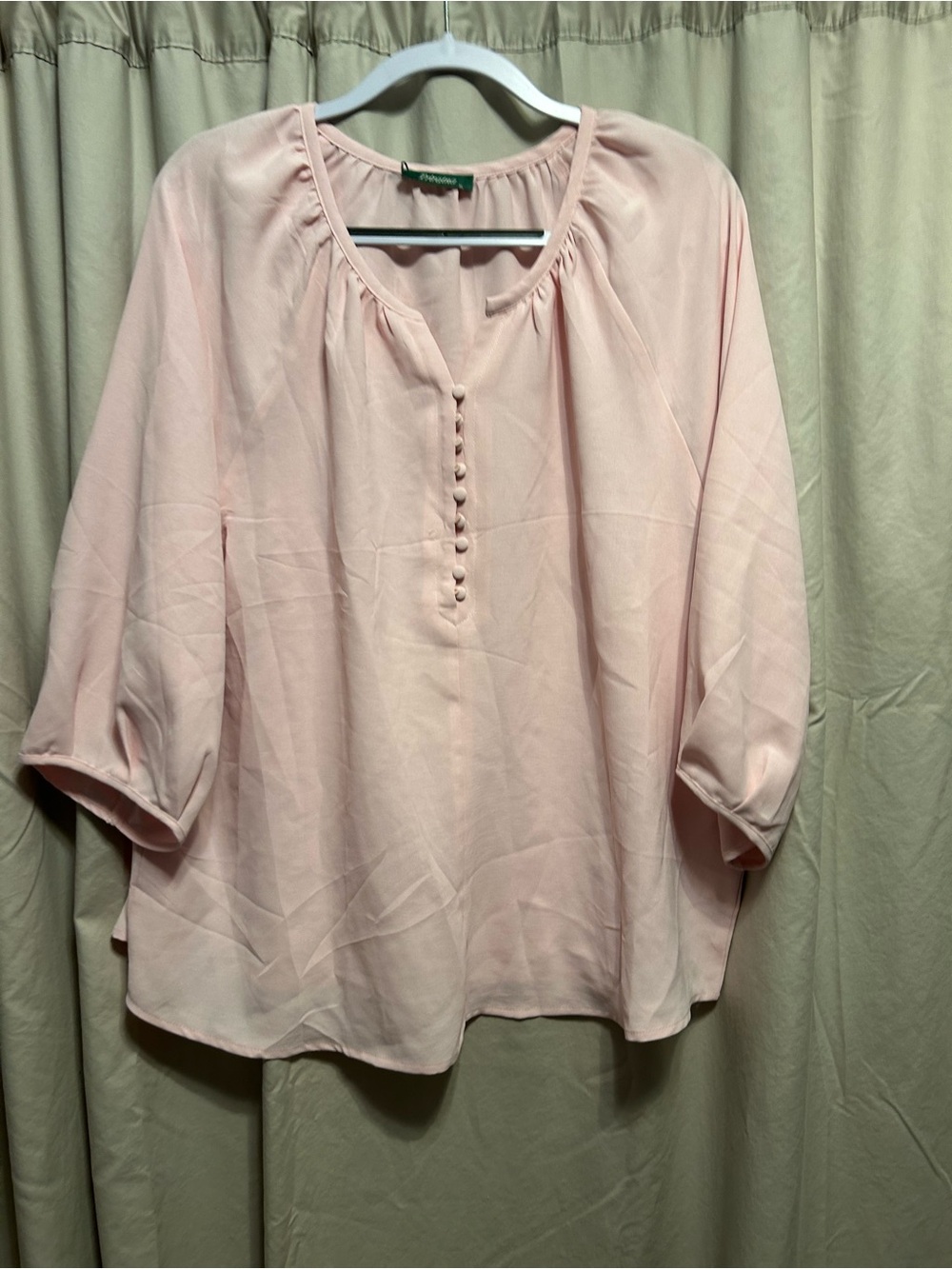 Women's Light Pink Button-Front Peasant Blouse by Unbranded